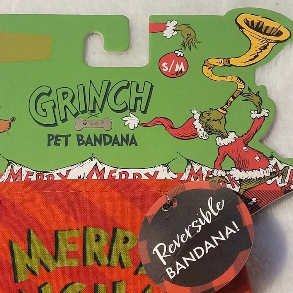Dr Seuss The Grinch Reversible Pet Bandana Adjustable Tie Back Small/Medium New